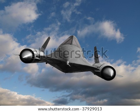 Blackbird cold war spy plane in flight.
