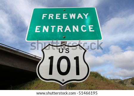 Freeway entrance sign,  US 101 between Los Angeles and San Francisco, CA.