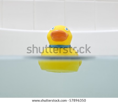 Floating rubber duck in bath.  Camera was half submerged.