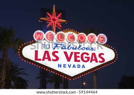 las vegas sign at night. stock photo : Las Vegas sign with Palms at night. Overhead wires were removed.