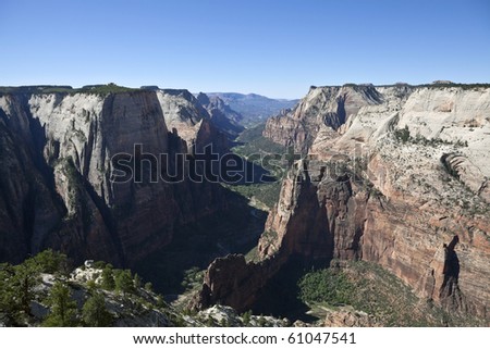View towards Angels Landing from Observation point in Zion National Park, Utah.