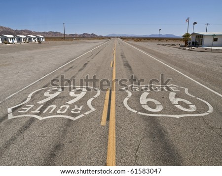 Route 66 on a lonely stretch of California Mojave desert highway.