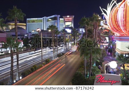 LAS VEGAS, NEVADA - OCTOBER 21:  Flamingo, Caesars Palace, the Mirage resorts on the strip. Vegas has 147,611 hotel rooms with a average daily rate of $106 on October 21, 2011 in Las Vegas, Nevada.