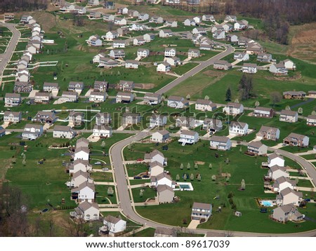 Newly built middle class suburban housing in the Eastern United States