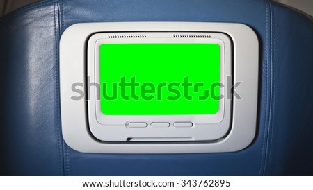 Seat back airplane television chroma key green screen.  Sized to video 4K 4096 x 2304 dimension.