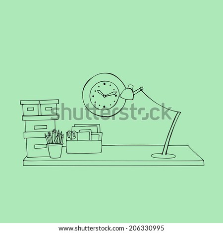 illustrated office desk in outlines
