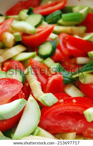 closeup of chopped fresh seasonal vegetables