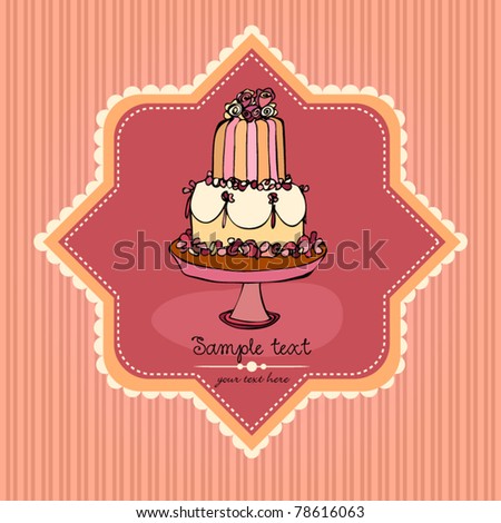 stock vector vector illustration of cute retro wedding cake card
