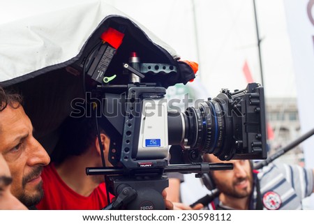 TRIESTE, ITALY - OCTOBER, 12: Cameraman in action during the production of short film on October 12, 2014