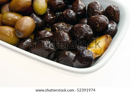 Appetizer of black and white olives