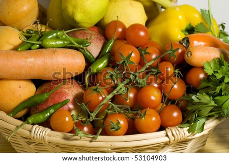 Wicker basket of fruits and vegetables