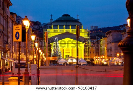 View of St. Antonio cathedral in the christmas day, Trieste - Italy