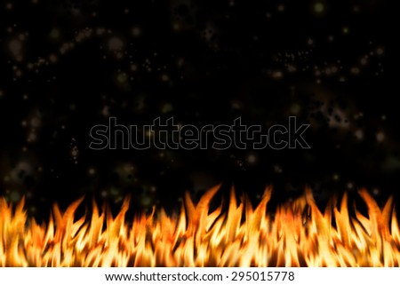 Painted flames on a black background with floating embers (not repeatable).