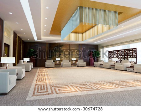 a large reception room.3d render
