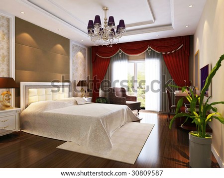 Modern Design Interior Of Bedroom. 3d Render Stock Phot