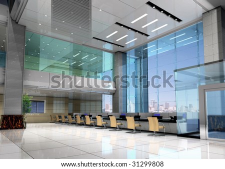 Logo Design Modern on Modern Design Interior Of Business Hall  3d Render Stock Photo