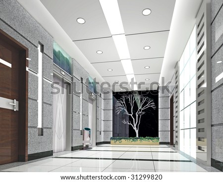 modern design interior of elevator lobby. 3D render
