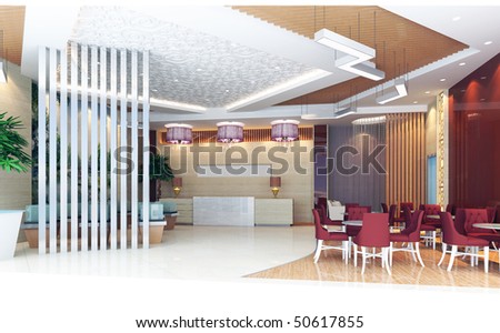 Logo Design on Modern Design Interior Of Hall  Reception Room  3d Render Stock Photo