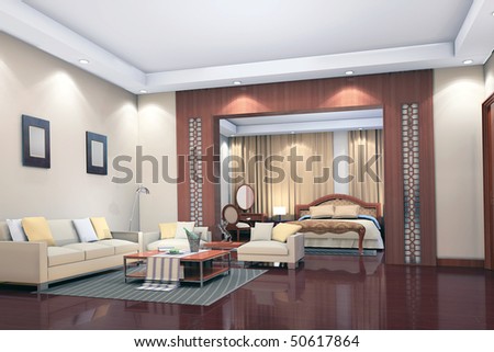 3d render modern interior of living-room,bedroom
