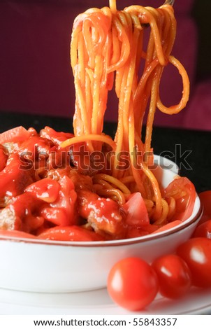 Chinese food- noodles with tomato and egg sauce
