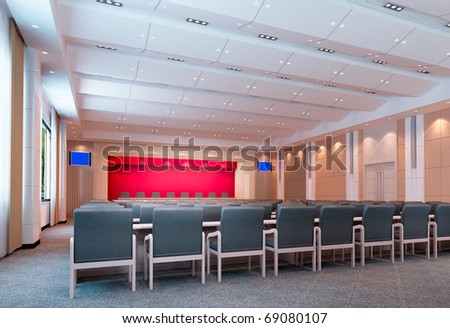 the computer generated 3d image of the modern conference hall