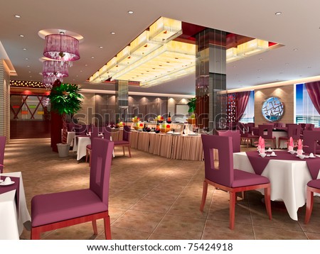 Restaurant Interior Design on Modern Restaurant Interior  3d Render Stock Photo 75424918