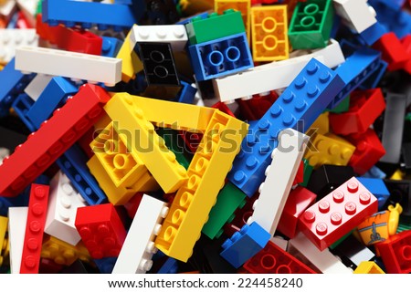 Tambov, Russian Federation - June 20, 2012: Heap of LEGO Blocks.