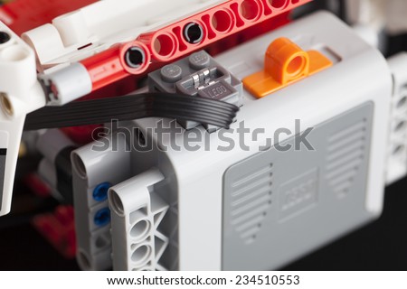 Tambov, Russian Federation - January 12, 2014: LEGO Power functions Battery Box.  Item 8293. Studio shot.