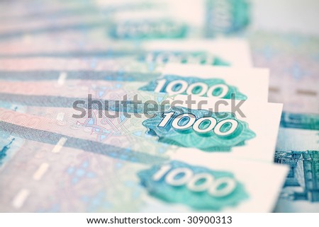 Many One Thousand Ruble Notes. Background. Close-up