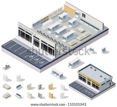 Vector isometric DIY supermarket interior plan Vector isometric DIY supermarket interior plan