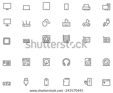 Set of the simple computer related glyphs Set of the simple computer related glyphs