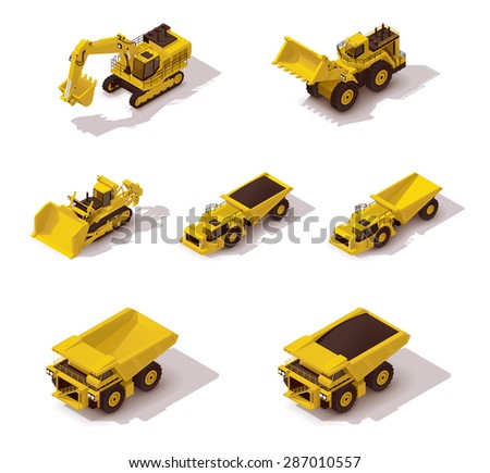 Set of the isometric icons representing mining machinery