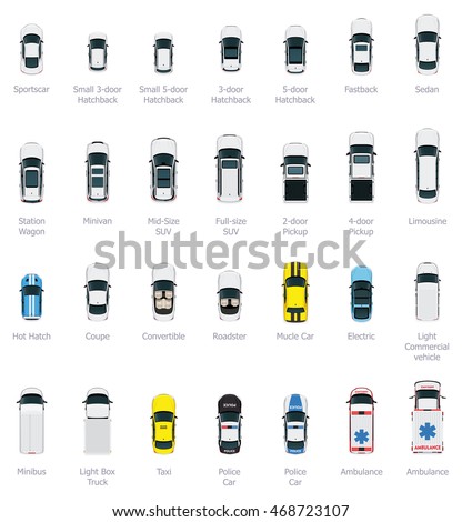 Vector cars icon set. From above view