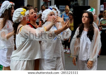 NIS, SERBIA - JUNE 6:Street performers on closed down street on 6th June, 2015 in Serbia.