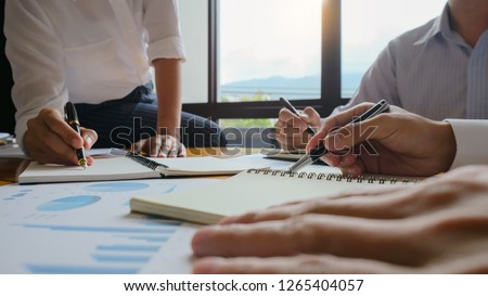 executives and discussing at business meeting, in office, colleagues management