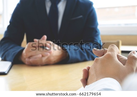 Job interview with human resource manager in office, selective focus