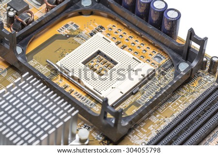 Close up old CPU Processor socket with mainboard background
