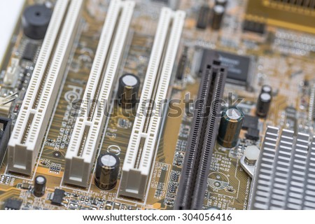 Close up computer old version motherboard
