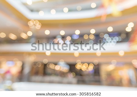 Blurred light and bokeh of interior shop in shopping mall for abstract background