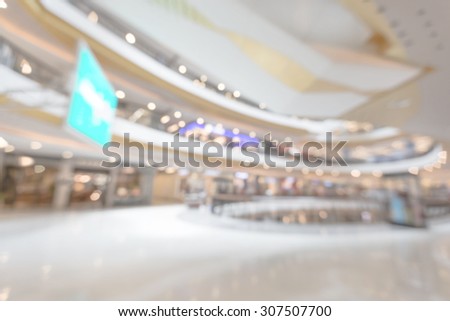 Blurred beautiful structure of interior shopping mall with bokeh for business promotion background