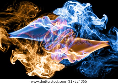 Abstract hot and cool smoke swirls over background