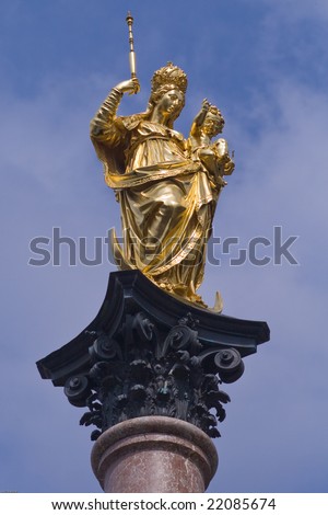 Statue of Mother Mary at Marienplatz. Munich (Baviera-Germany)
