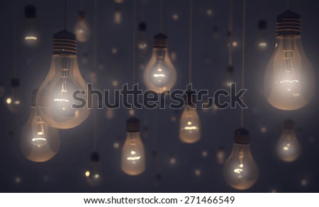 Energy ceiling light bulbs, light 3D illustration