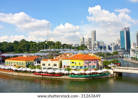 stock photo A aerial view of clark quay a modern city in Singapore visited