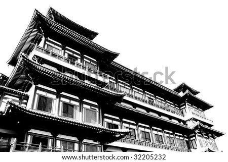 An ancient temple of black and white tone