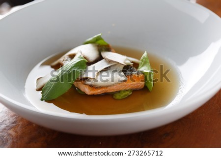 Salmon with king oyster mushrooms