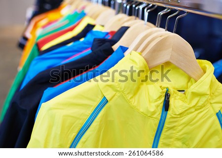 Sportswear on a hanger in the store