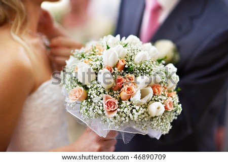 stock photo Wedding bridal bouquet with roses and tulips