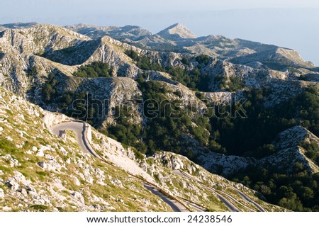 Croatian mountain Biokovo in Makarska at hill Sveti Jure 1768 m. high, late noon
