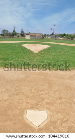 Baseball Field Home Base Pitcher Mound Blue Sky Day